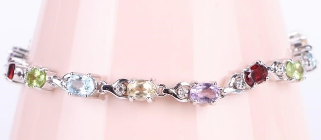 RAINBOW GEMSTONE STERLING SILVER LADIES BRACELET