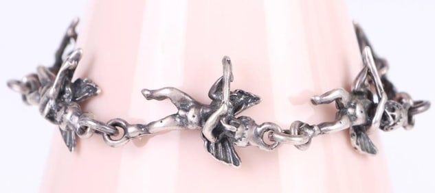 VINTAGE STERLING WINGED ANGEL CHERUB BRACELET