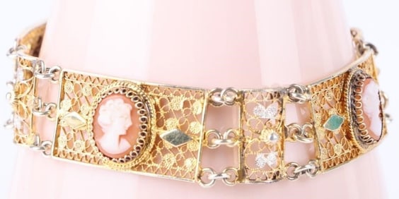 ANTIQUE VICTORIAN CAMEO GP FILIGREE BRACELET