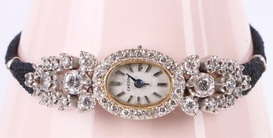 CROTON 14K WHITE GOLD DIMAOND LADIES WATCH 1.05CTW
