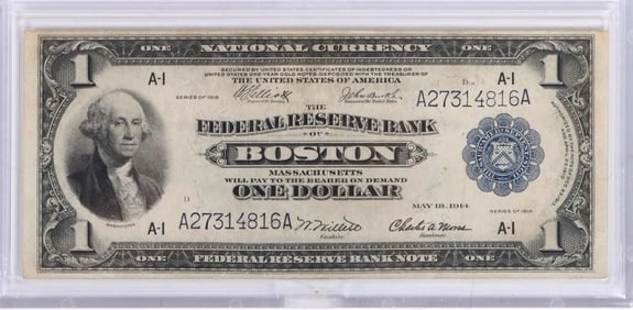 1918 SERIES BOSTON HORSE BLANKET $1 LARGE BANKNOTE