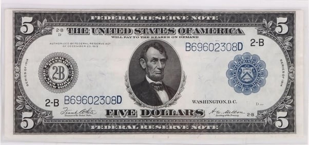 1914 SERIES HORSE BLANKET $5 FR. 851 NY BANKNOTE