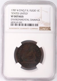 1787 4 CINQ FUGIO 1Â? 'STATES UNITED' NGC VF DETAIL
