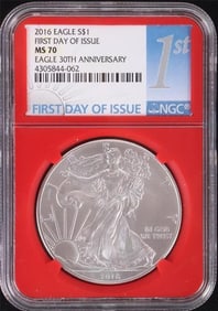 2016 MS-70 1ST DAY ISSUE AMERICAN SILVER EAGLE NGC