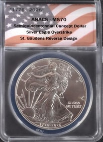 '1776-2026' SILVER EAGLE D. CARR OVERSTRIKE MS-70