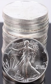 ROLL OF TWENTY U.S. MINT 1988 FINE SILVER EAGLES