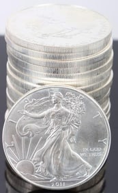 ROLL OF TWENTY U.S. MINT 2011 FINE SILVER EAGLES