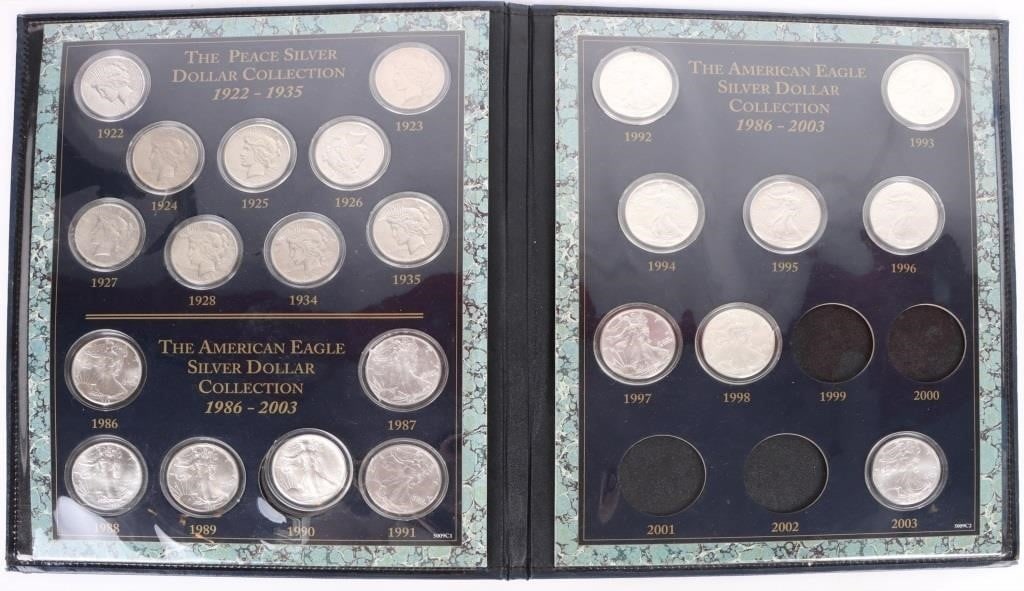 PEACE & EAGLE SILVER DOLLAR BOOK NEAR COMPLETE (1 of 4)