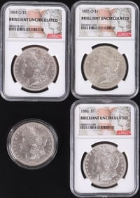 ASSORTED BU MORGAN SILVER DOLLARS - (4)