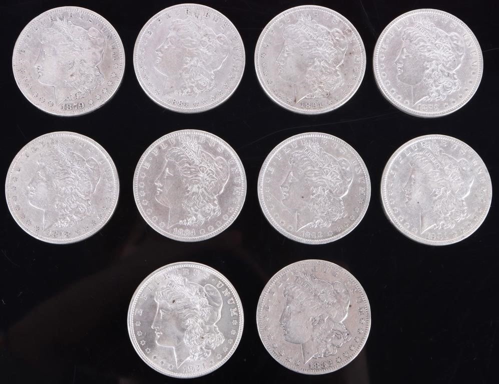 ASSORTED 90% SILVER MORGAN DOLLARS - (10) (1 of 2)