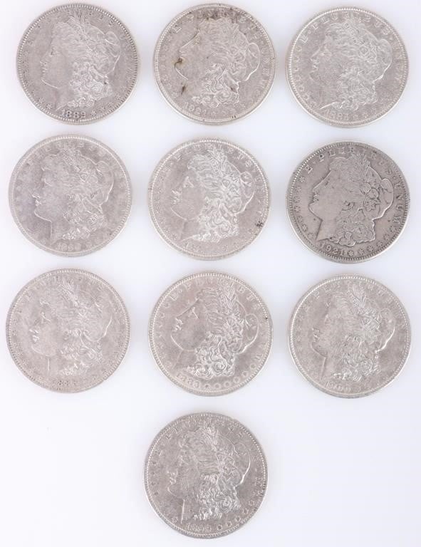 ASSORTED 90% SILVER MORGAN DOLLARS - (10) (1 of 2)