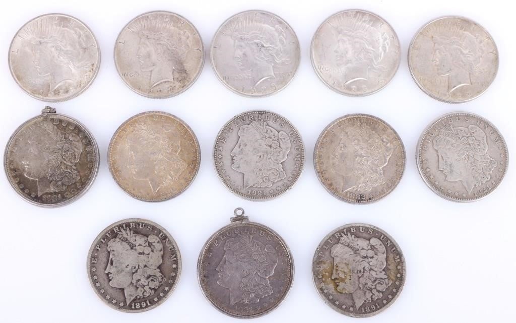 ASSORTED 90% SILVER MORGAN/ PEACE DOLLARS - (13) (1 of 5)