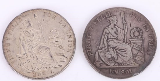 1875 & 1914 PERUVIAN 90% SILVER COINS WORLD SILVER