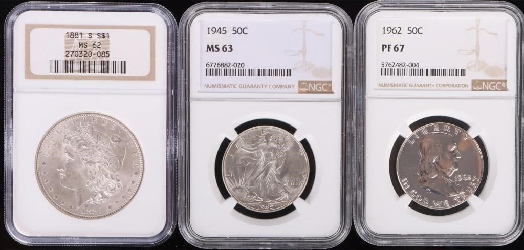 ASSORTED 90% SILVER MS/PF NGC U.S. COINS - (3) (1 of 8)