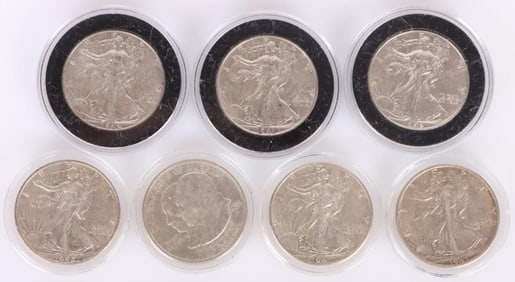 ASSORTED 90% SILVER U.S. HALF DOLLARS - (7)