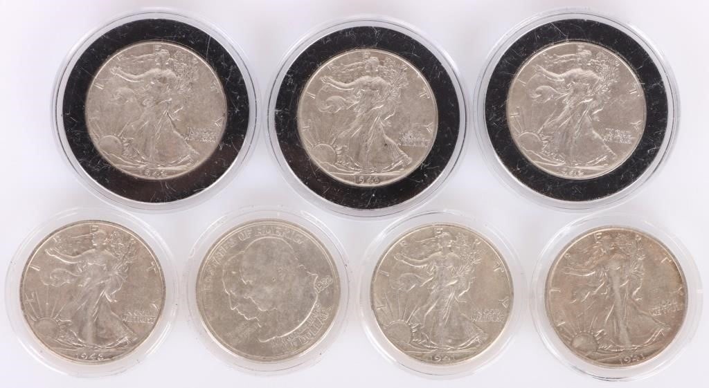 ASSORTED 90% SILVER U.S. HALF DOLLARS - (7) (1 of 6)