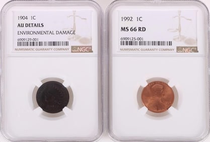 1904 & 1992 1 CENT PENNIES LINCOLN & INDIAN HEAD