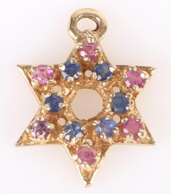 14K YELLOW GOLD RUBY SAPPHIRE STAR PENDANT