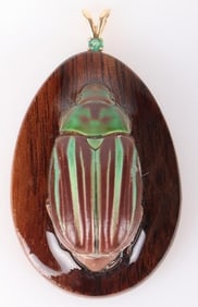 14K GOLD EMERALD CHRYSINA BEETLE PENDANT