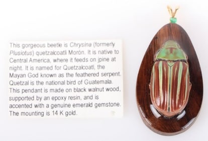 14K GOLD EMERALD CHRYSINA BEETLE PENDANT