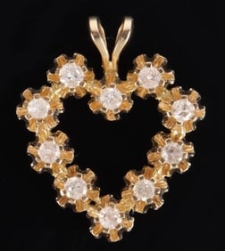 14K YELLOW GOLD WHITE SAPPHIRE HEART PENDANT