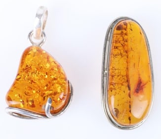 ORANGE AMBER STERLING SILVER PENDANTS