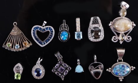 STERLING SILVER GEMSTONE LADIES PENDANTS - (12)
