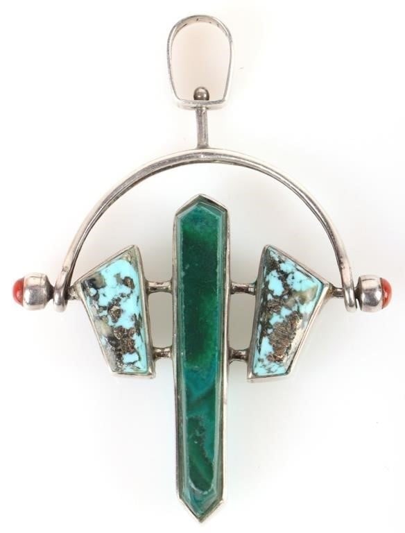NAVAJO STERLING TURQUOISE & MALACHITE PENDANT (1 of 3)