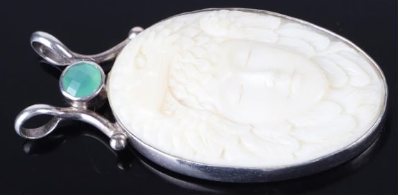 SAJEN STERLING SILVER CARVED BONE PENDANT