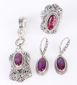 SARDA DESIGNER STERLING SILVER PINK JEWELRY SET