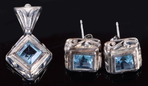 1.5CTW BLUE TOPAZ STERLING SILVER MATCHING SET