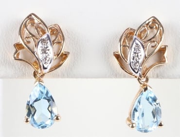 14K YELLOW GOLD TOPAZ DIAMOND LADIES EARRINGS