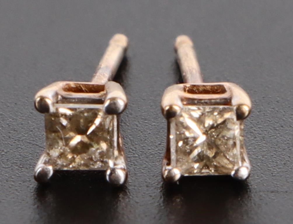14K YELLOW GOLD PRINCESS DIAMOND STUD EARRINGS (1 of 4)