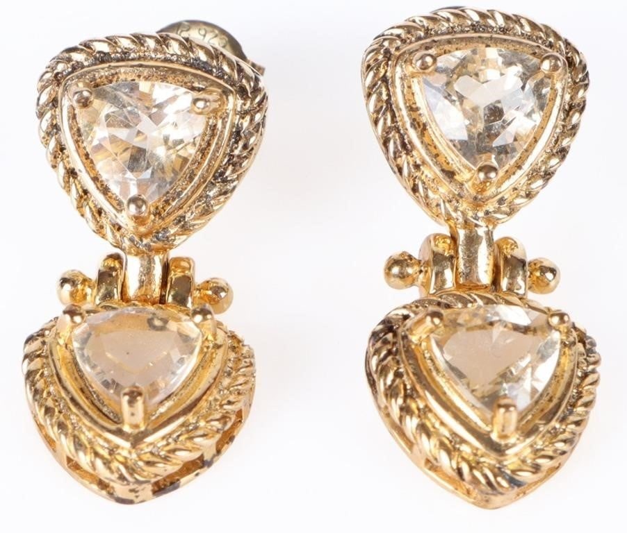 CITRINE STERLING SILVER GOLD-TONED EARRINGS: Gold-toned Sterling Silver Citrine Earrings. Stone Type: Citrine Condition: Very fine. See images.