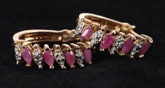 RUBY & DIAMOND LADIES CUFF HOOP EARRINGS