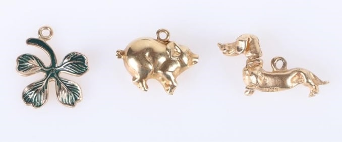 14K YELLOW GOLD BRACELET CHARMS - LOT OF 3