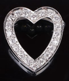14K WHITE GOLD SAPPHIRE HEART LADIES BROOCH
