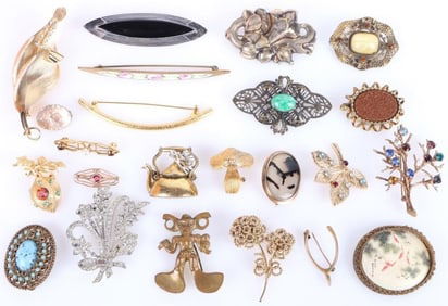 ANTIQUE METAL COSTUME BROOCH COLLECTION (23)