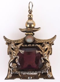 ANTIQUE METAL COSTUME TEMPLE BROOCH