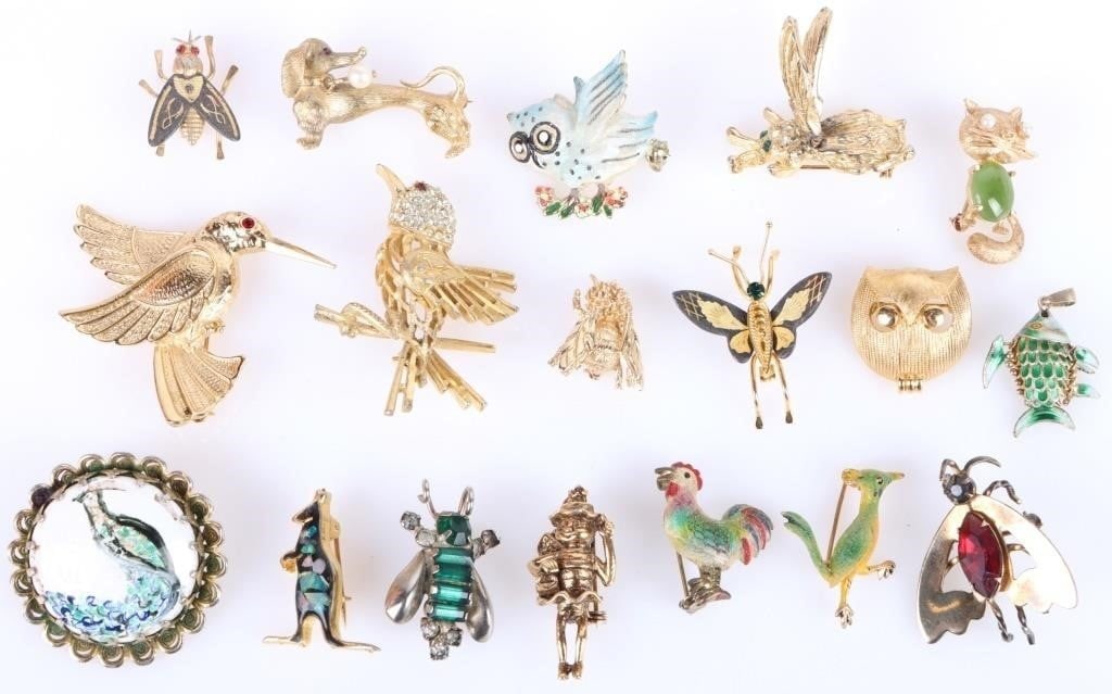 ANTIQUE METAL COSTUME ANIMAL BROOCHES LOT (19) (1 of 6)
