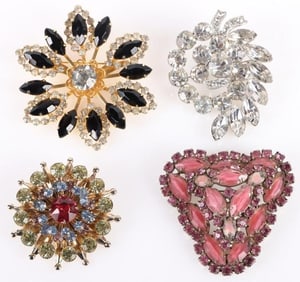 VINTAGE RHINESTONE METAL FASHION BROOCHES (4)