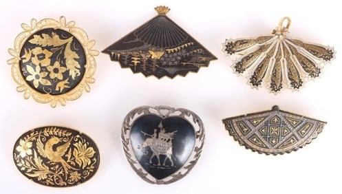 VINTAGE ASIAN ARTISANAL METAL FASHION BROOCHES (6)