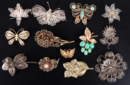 VINTAGE WIRE CRAFTED FASHION BROOCHES (13)