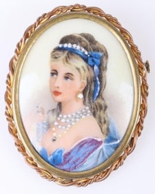 ANTIQUE LIMOGES FRANCE HAND-PAINTED BROOCH