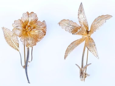 TOPAZIO STERLING SILVER FILIGREE FLORAL BROOCHES