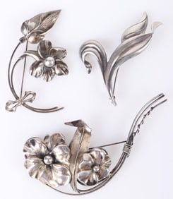 VINTAGE STERLING SILVER FLORAL LADIES BROOCHES