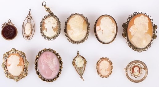 VARIOUS LADIES CAMEO PINS & PENDANTS