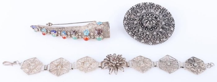 STERLING SILVER FILIGREE JADE LADIES JEWELRY