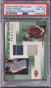 2002 UPPER DECK TIGER WOODS FABRICS COMBO PSA 8