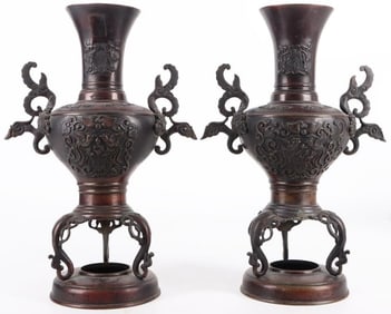 JAPAN MEIJI PERIOD BRONZE VASES (2)